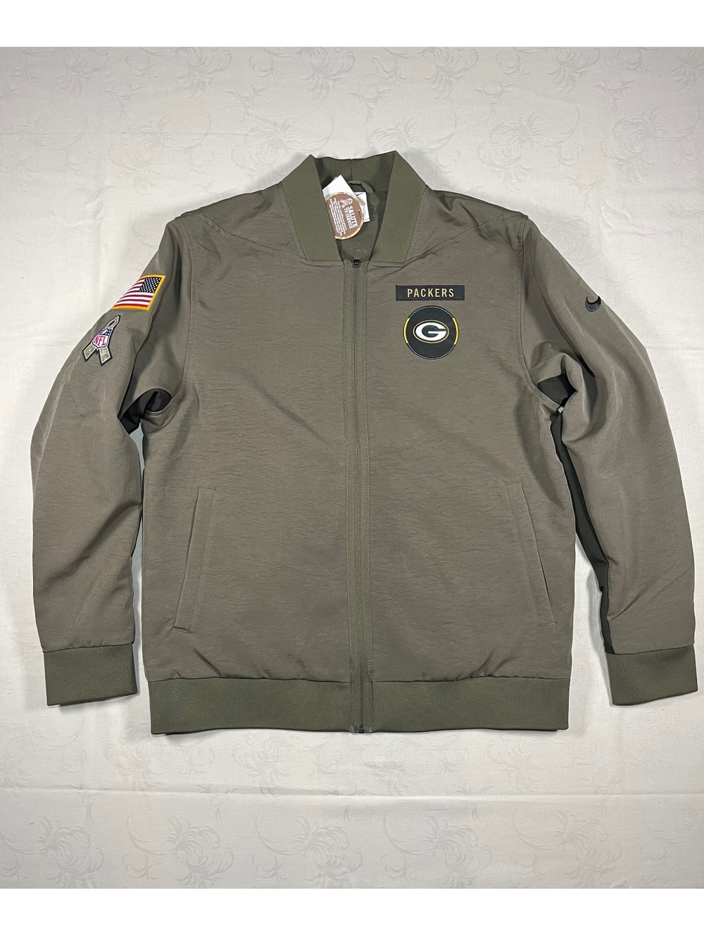 Nike Green Bay Packers Salute to Service Olive Bomber Jacket Fleece Lined Large